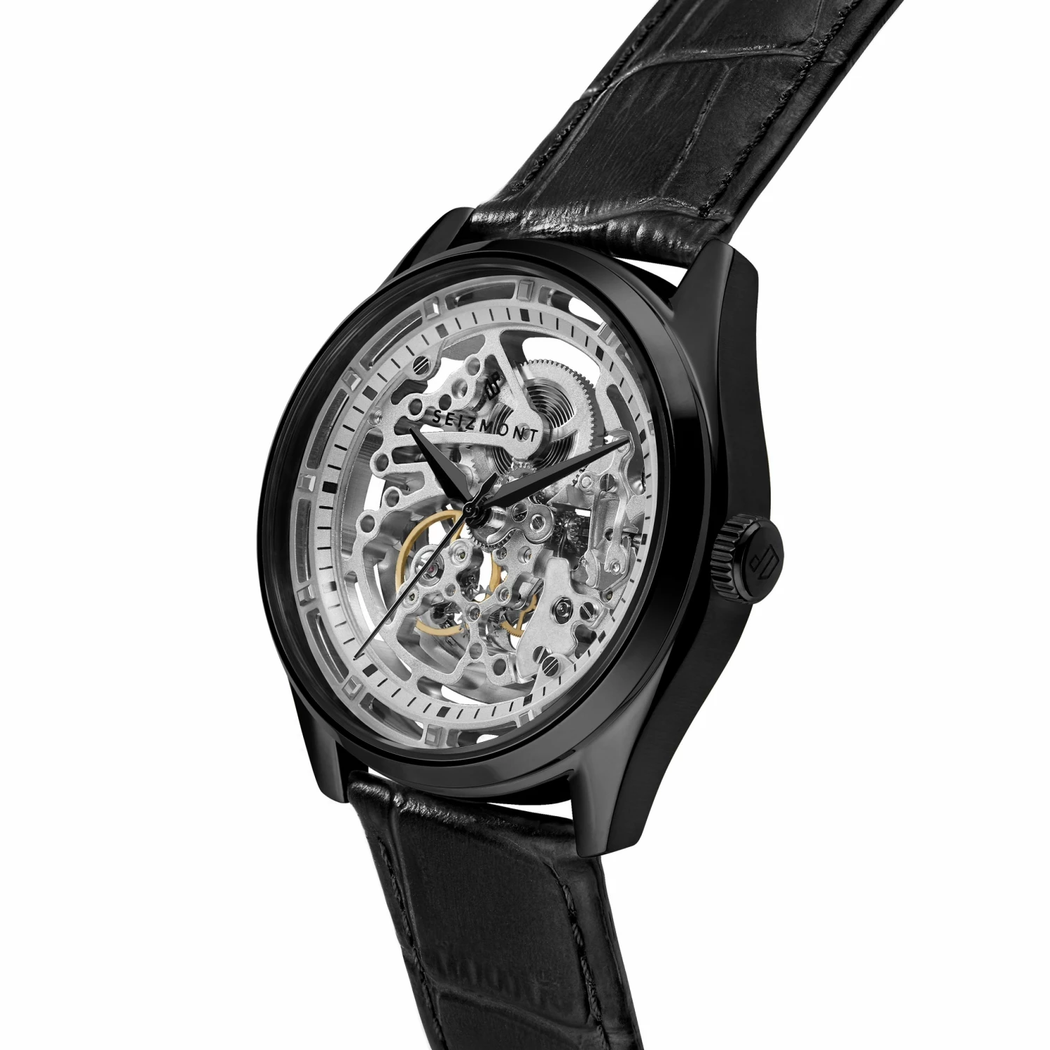Budget π₯° Seizmont Motus | Black Automatic Skeleton β Watch With Silver-Tone Movement With Black Strap π 4 Budget π₯° Seizmont Motus | Black Automatic Skeleton β Watch With Silver-Tone Movement With Black Strap π - Image 2