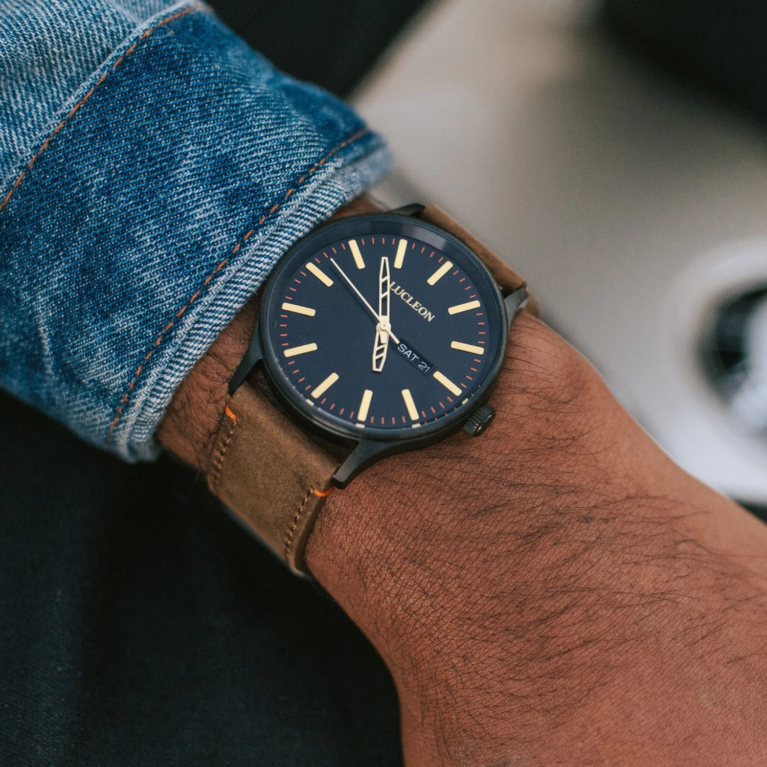 Budget β Lucleon Grover | Black Day-Date β Watch With Black Dial & Brown Leather Strap π 7 Budget β Lucleon Grover | Black Day-Date β Watch With Black Dial & Brown Leather Strap π - Image 5