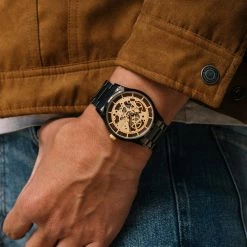 Best Sale 😉 Seizmont Phantom | Black Stainless Steel Skeleton ⌚ Watch With Gold-Tone Dial 🎉 -WATCHES FOR MEN Sales untitled 1127 sq