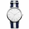 Budget 🎉 Seizmont Moment | Silver-Tone Minimalist 👗 Dress ⌚ Watch With White Dial & Blue & White Striped Nylon Strap 🌟 -WATCHES FOR MEN Sales villads moment 20537 40mm 2123