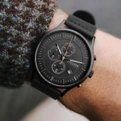 Outlet 🔔 Sidegren Revil | Black Chronograph ⌚ Watch With Black Dial & Black Leather Strap 🎁 -WATCHES FOR MEN Sales watch 1 17